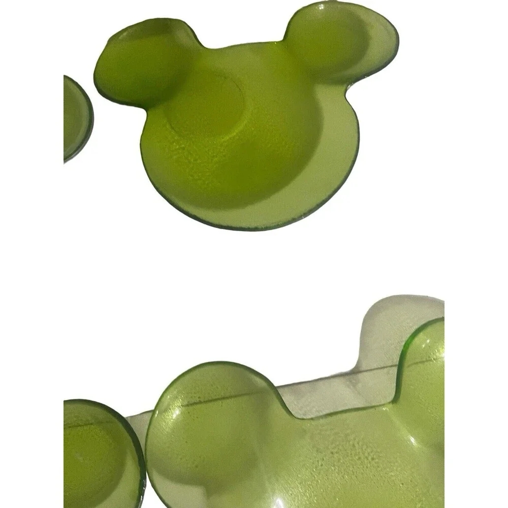 Disney Green Glass Mickey Mouse Serving Plate Set Of 4